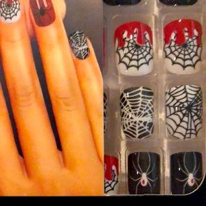 Fright Night Press on Nails Halloween Spider Web Red White Black limited edition